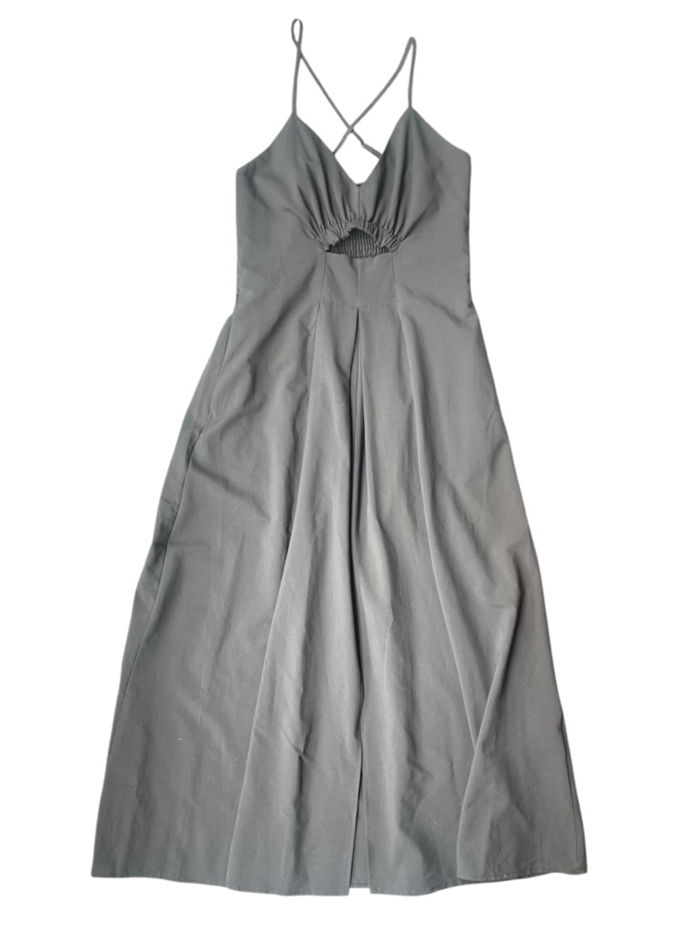 Black Spaghetti Strap Cutout Maxi Dress A-Line Slit Beach Vacation Sundress - M - Picture 6 of 11